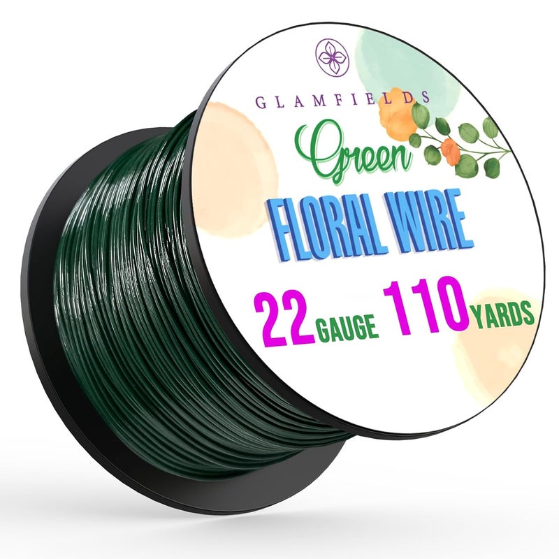 GLAMFIELDS 22 Gauge Floral Wire, 110 Yards Christmas Wire Wreath Wire Green Flexible Paddle Florist Wire for Flower, Crafts, Christmas Wreaths Tree, Wreath Frame, Garland, and Floral Arrangements - Image 1